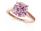 Rose gold Fancy Pink Round  Solitaire Diamond Ring with Four-Prong Setting and Tapered Band 1