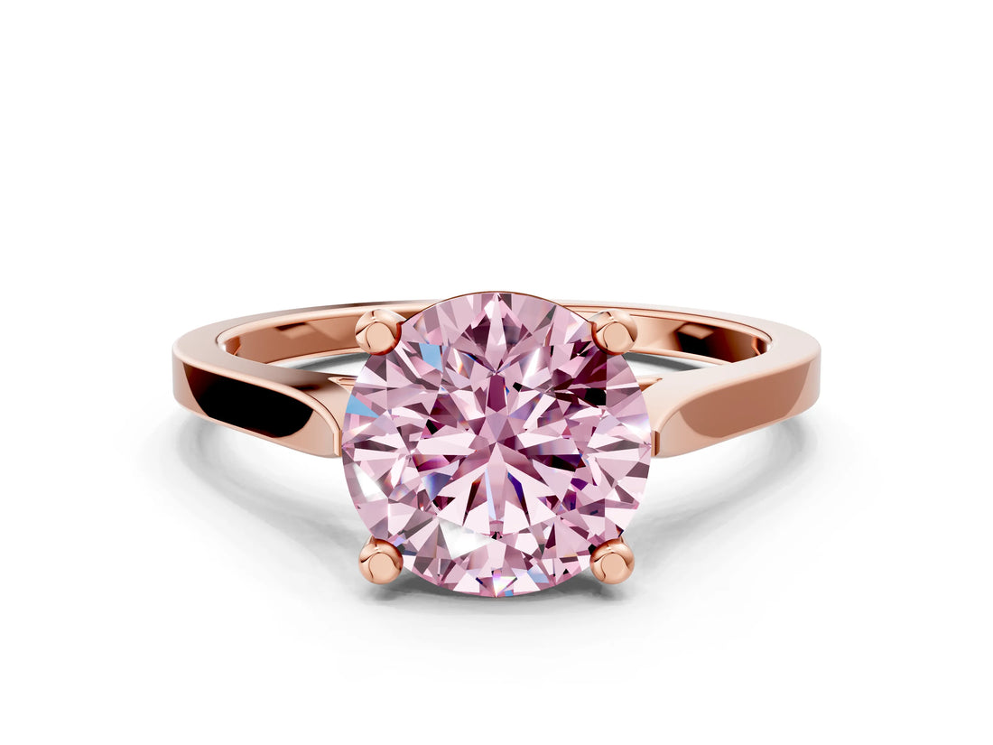 Rose gold Fancy Pink Round  Solitaire Diamond Ring with Four-Prong Setting and Tapered Band