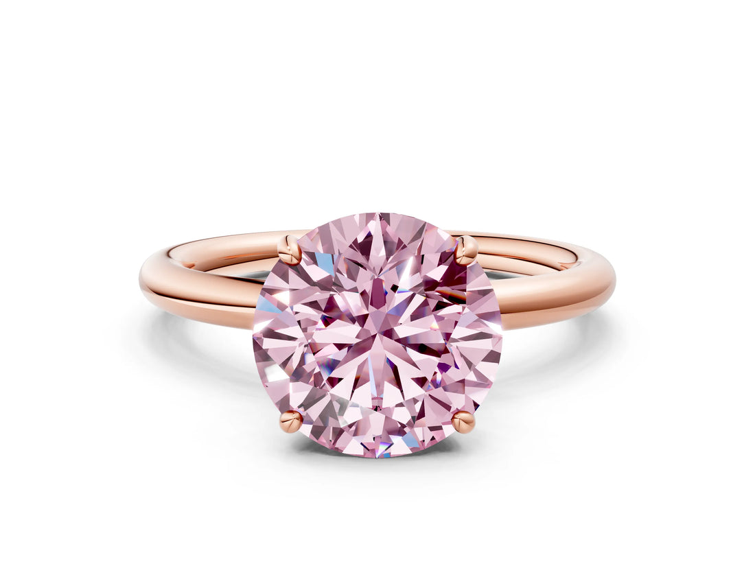Rose gold Fancy Pink Round  Solitaire Diamond Ring with Four-Prong Setting on a Plain Band_20