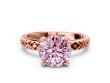 Rose gold Fancy Pink Round  Solitaire Diamond Ring with Milgrain and Black Enamel X Pattern Band_29
