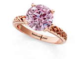 Rose gold Fancy Pink Round  Solitaire Diamond Ring with Milgrain and Black Enamel X Pattern Band_30