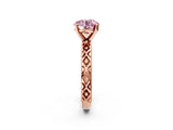 Rose gold Fancy Pink Round  Solitaire Diamond Ring with Milgrain and Black Enamel X Pattern Band_31