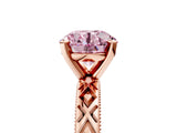 Rose gold Fancy Pink Round  Solitaire Diamond Ring with Milgrain and Black Enamel X Pattern Band_34
