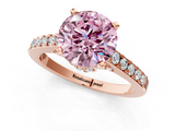 Rose gold Fancy Pink Round  Solitaire Diamond Ring with Pavé Band and Four-Prong Setting_1