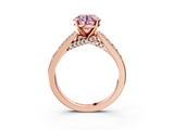 Rose gold Fancy Pink Round  Solitaire Diamond Ring with Pavé Band and Four-Prong Setting_3