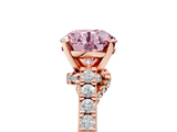 Rose gold Fancy Pink Round  Solitaire Diamond Ring with Pavé Band and Four-Prong Setting_5