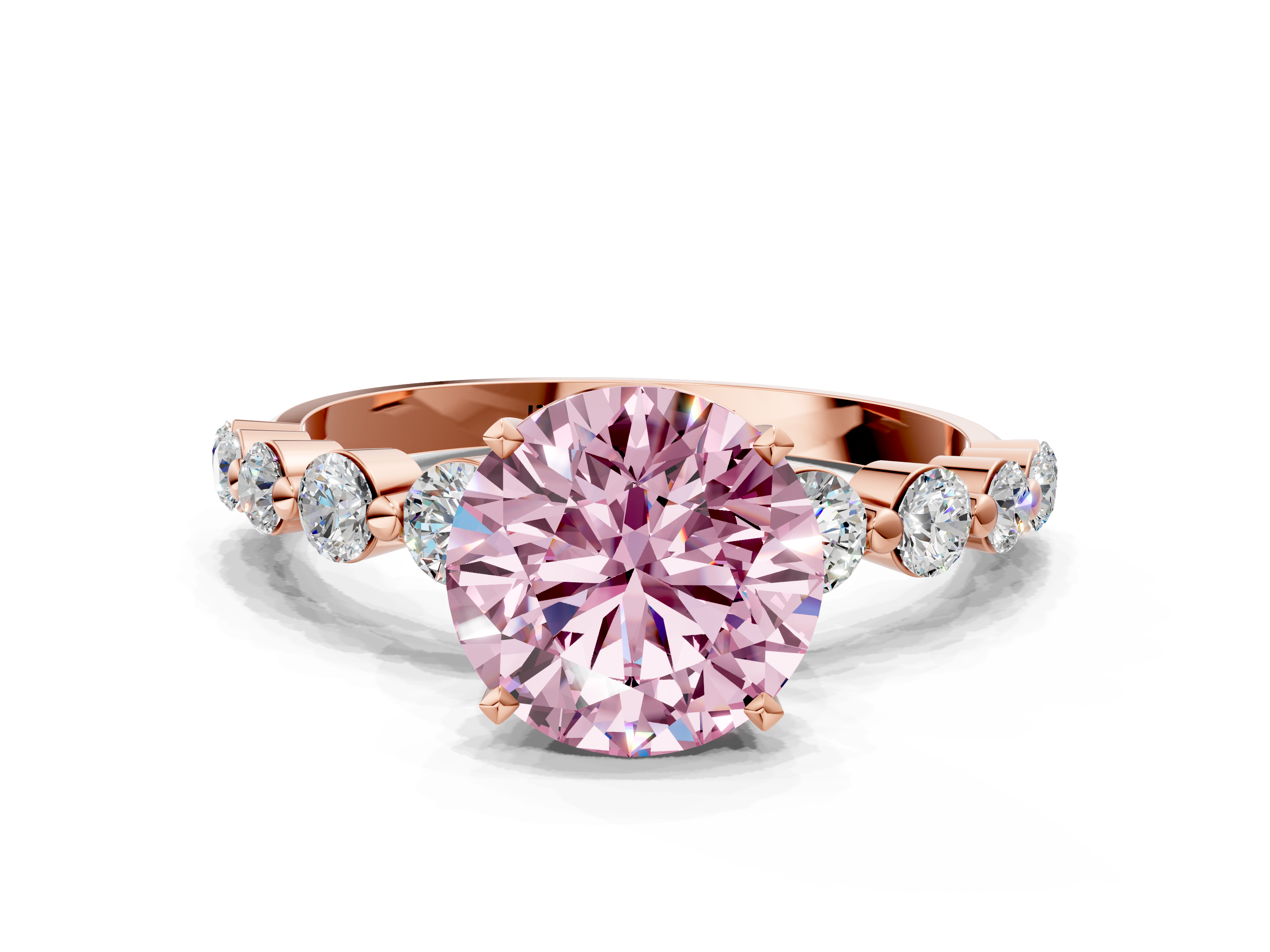 Rose gold Fancy Pink Round Solitaire Diamond Ring with Pave Band and F