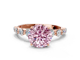 Rose gold Fancy Pink Round  Solitaire Diamond Ring with Pave Band and Four-Prong Setting