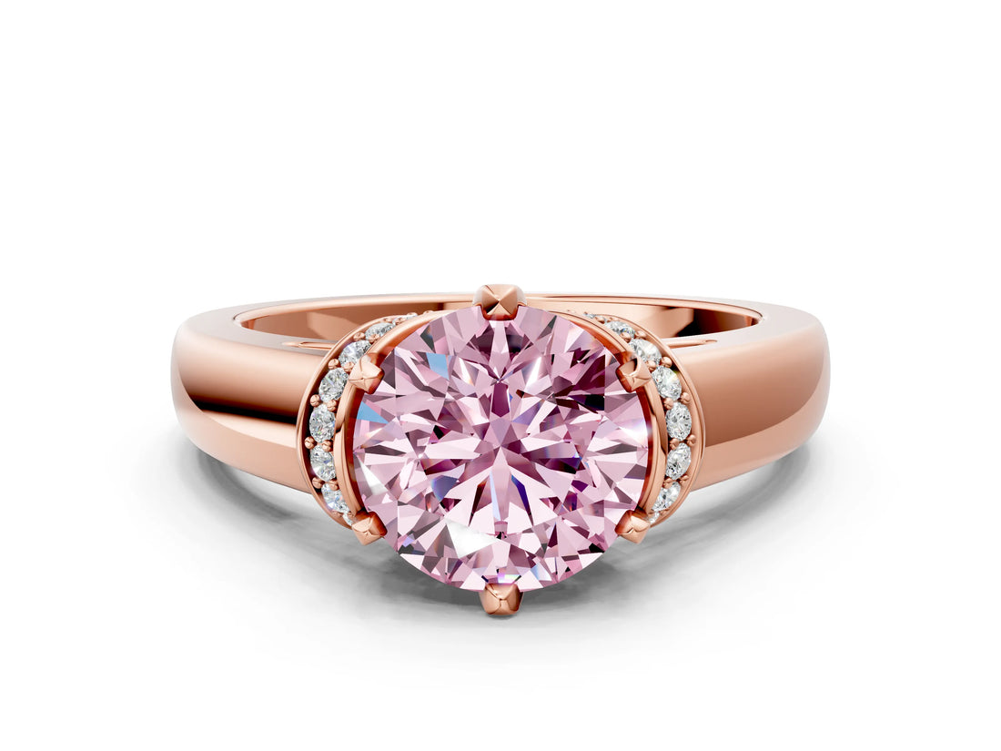 Rose gold Fancy Pink Round  Solitaire Diamond Ring with Pave Band and Six-Prong Setting_34