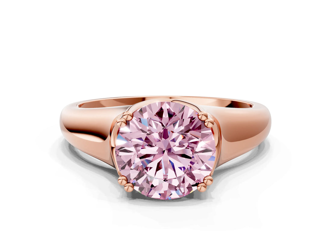 Rose gold Fancy Pink Round  Solitaire Diamond Ring with Six-Prong Cathedral Setting_32