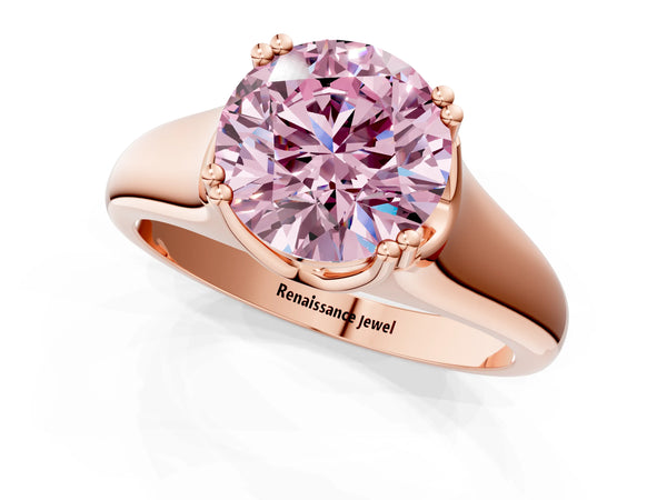 Rose gold Fancy Pink Round Cut Diamond Solitaire Ring with Wide Band and Prong Setting