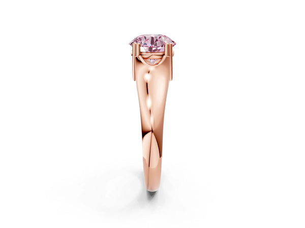 Rose gold Fancy Pink Round Cut Diamond Solitaire Ring with Wide Band and Prong Setting