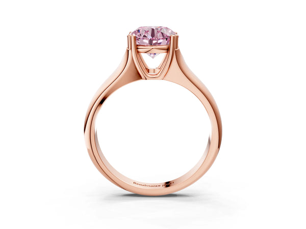 Rose gold Fancy Pink Round Cut Diamond Solitaire Ring with Wide Band and Prong Setting