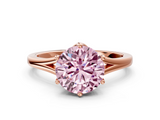 Rose gold Fancy Pink Round  Solitaire Diamond Ring with Six-Prong Setting and Tapered Band