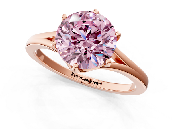 Rose gold Fancy Pink Round  Solitaire Diamond Ring with Six-Prong Setting and Tapered Band