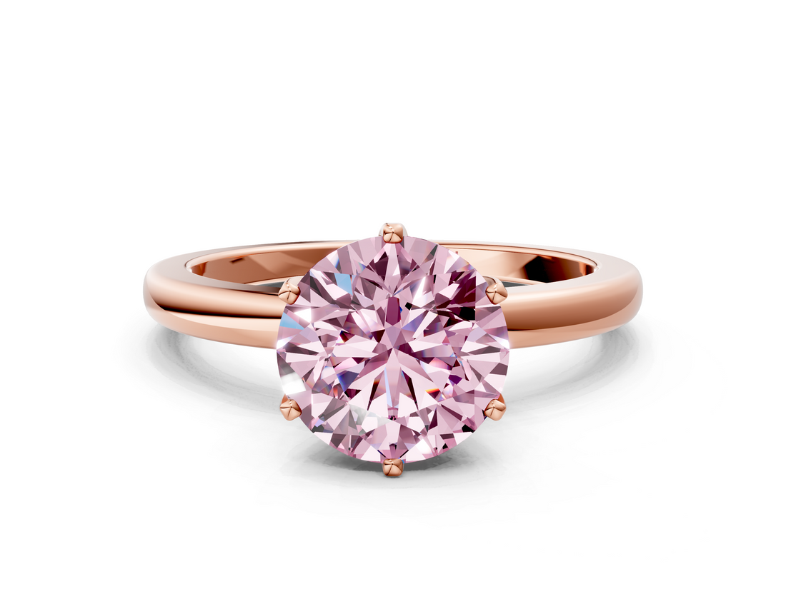 Rose gold Fancy Pink Round  Solitaire Diamond Ring with Six-Prong Setting on a Classic Band