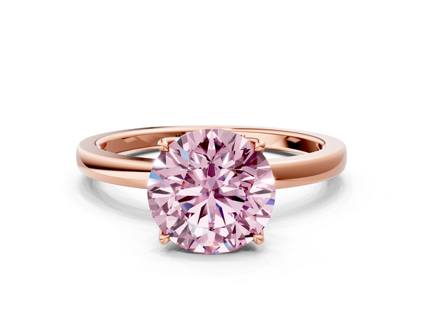 Rose gold Fancy Pink Round  Solitaire Diamond Ring with Thin Band and Four-Prong Setting