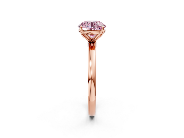 Rose gold Fancy Pink Round  Solitaire Diamond Ring with Thin Band and Four-Prong Setting