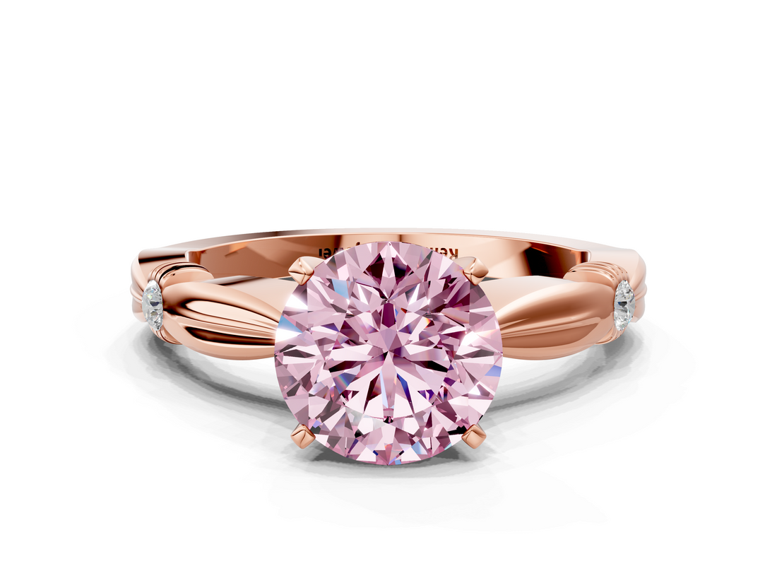 Rose gold Fancy Pink Round  Solitaire Diamond Twisted Band with Four-Prong Setting