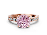 Rose gold Fancy Pink Round  Solitaire Diamond with Pavé Band and Four-Prong Setting
