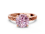 Rose gold Fancy Pink Round  Solitaire Engagement Ring with Scrollwork Band and Four-Prong Setting