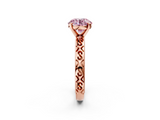 Rose gold Fancy Pink Round  Solitaire Engagement Ring with Scrollwork Band and Four-Prong Setting_2