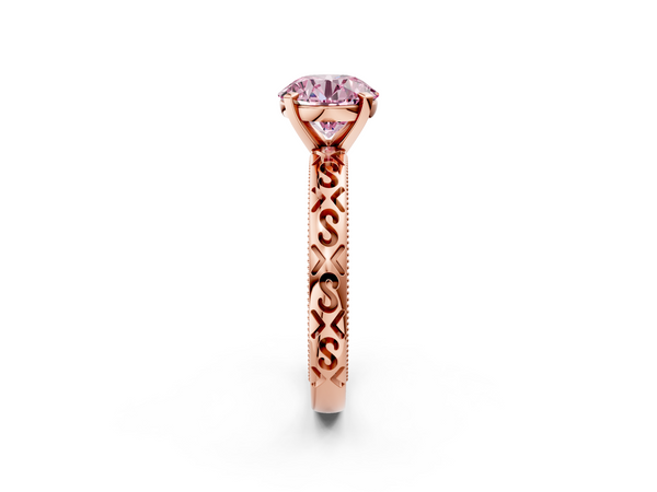 Rose gold Fancy Pink Round  Solitaire Engagement Ring with Scrollwork Band and Four-Prong Setting