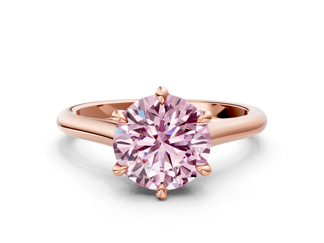 Rose gold Fancy Pink Round  Solitaire Engagement Ring with Six-Prong Setting and Classic Band 1