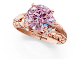 Rose gold Fancy Pink Round  Solitaire Filigree Engagement Ring with Halo and Prong Setting_1