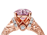 Rose gold Fancy Pink Round  Solitaire Filigree Engagement Ring with Halo and Prong Setting_4