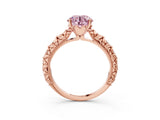 Rose gold Fancy Pink Round  Solitaire Floral Milgrain Engagement Ring_34