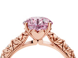 Rose gold Fancy Pink Round  Solitaire Floral Milgrain Engagement Ring_35