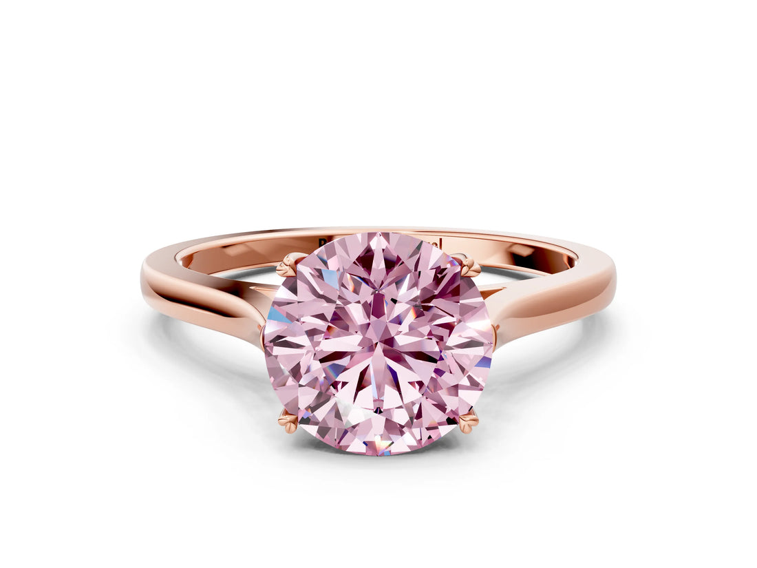 Rose gold Fancy Pink Round  Solitaire Heart Prong Engagement Ring with Tapered Band_40