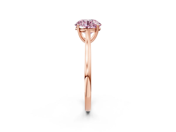 Rose gold Fancy Pink Round  Solitaire Heart Prong Engagement Ring with Tapered Band