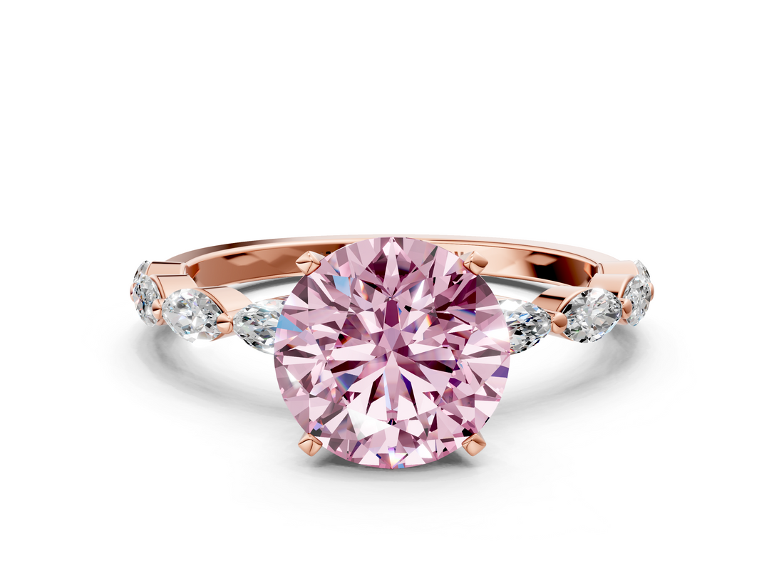 Rose gold Fancy Pink Round  Solitaire Marquise Side Stone Prong Setting Ring