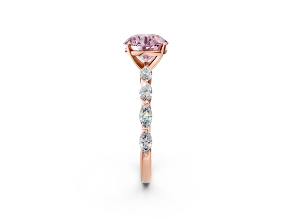 Rose Gold Round Engagement Ring Setting for Fancy Pink Center with Marquise Side Accents