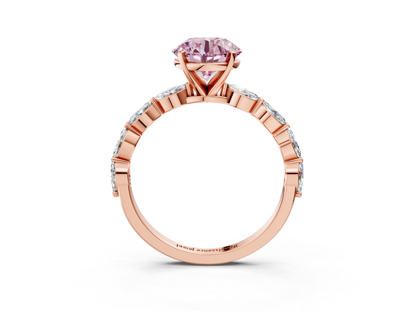 Rose Gold Round Engagement Ring Setting for Fancy Pink Center with Marquise Side Accents