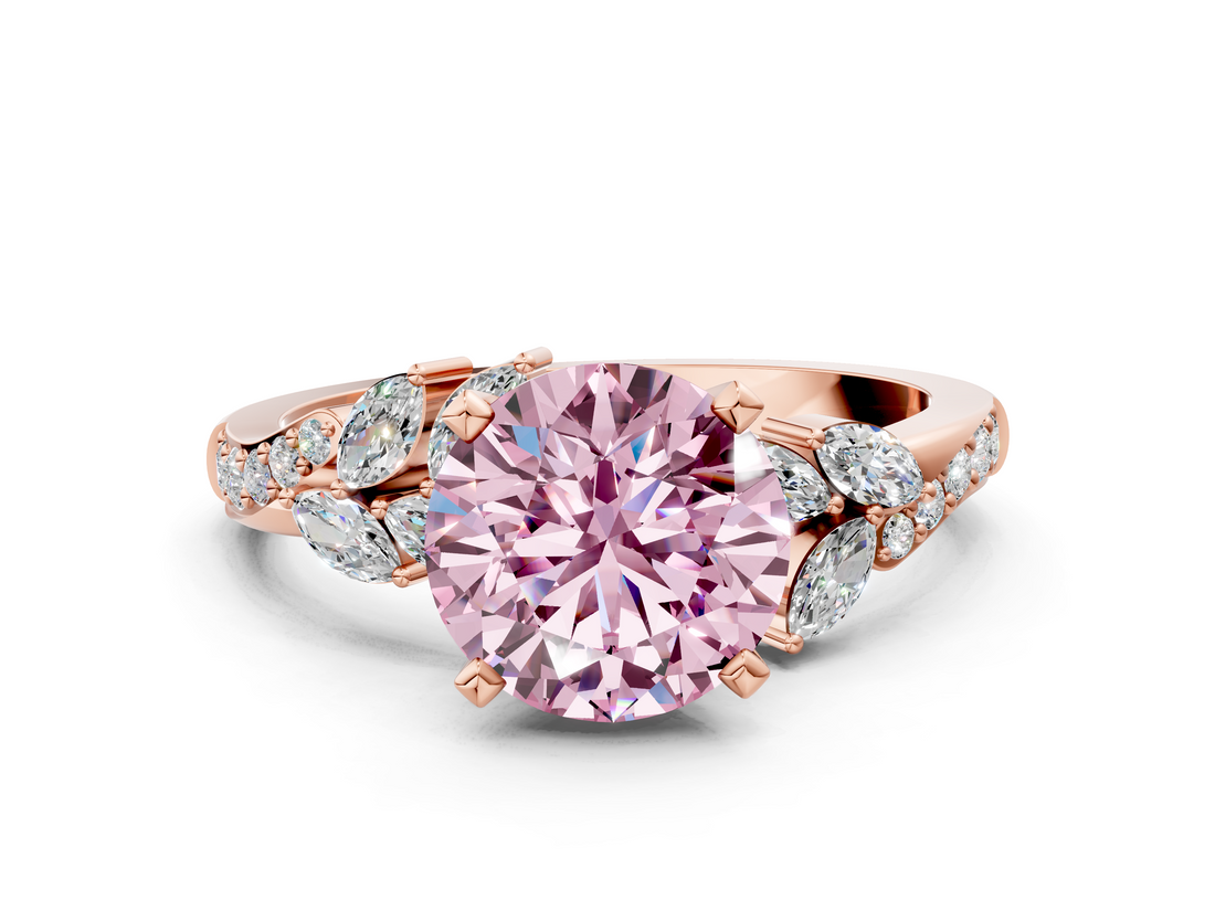 Rose gold Fancy Pink Round  Solitaire Marquise Twist Band with Six-Prong Setting