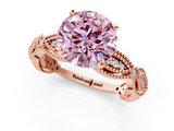 Rose gold Fancy Pink Round  Solitaire Milgrain Diamond Engagement Ring with Bezel and Marquise Band_1