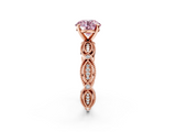 Rose gold Fancy Pink Round  Solitaire Milgrain Diamond Engagement Ring with Bezel and Marquise Band_2