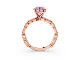 Rose gold Fancy Pink Round  Solitaire Milgrain Diamond Engagement Ring with Bezel and Marquise Band_3