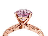 Rose gold Fancy Pink Round  Solitaire Milgrain Diamond Engagement Ring with Bezel and Marquise Band_4