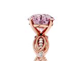 Rose gold Fancy Pink Round  Solitaire Milgrain Diamond Engagement Ring with Bezel and Marquise Band_5