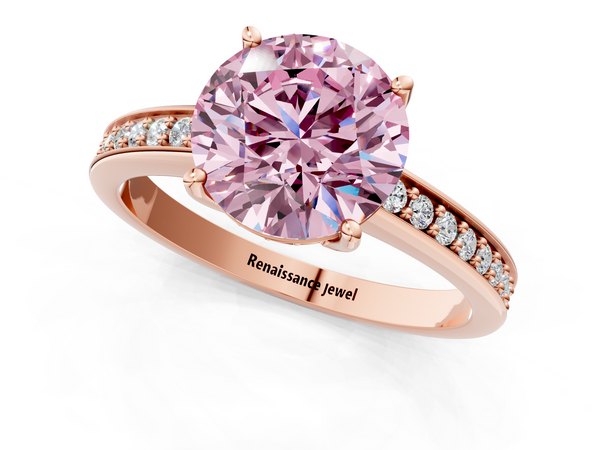 Rose gold Fancy Pink Round  Solitaire Pavé Band Prong Setting Ring