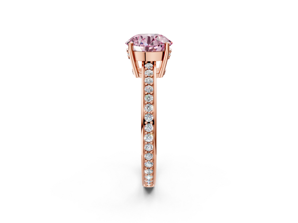 Rose gold Fancy Pink Round  Solitaire Pavé Band Prong Setting Ring