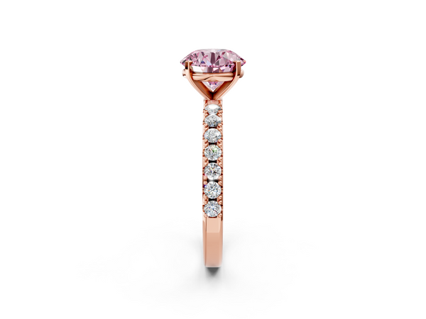Rose Gold Round Solitaire Engagement Ring Setting for Fancy Pink Center with Scalloped Pave Band