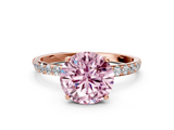Rose gold Fancy Pink Round  Solitaire Pavé Diamond Engagement Ring with Four-Prong Setting