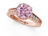 Rose gold Fancy Pink Round  Solitaire Pavé Diamond Milgrain Engagement Ring with Four-Prong Setting_1