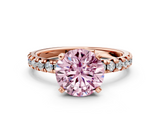 Rose gold Fancy Pink Round  Solitaire Pave Diamond Engagement Ring with Four-Prong Setting
