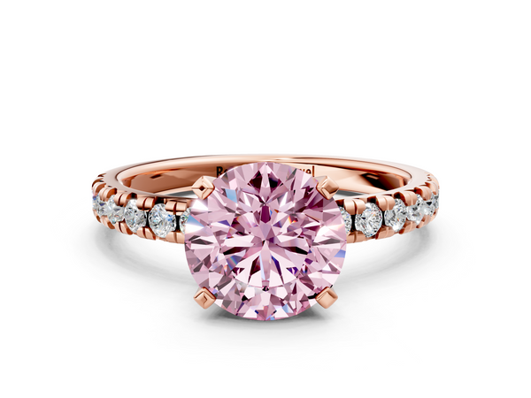 Rose gold Fancy Pink Round  Solitaire Pave Diamond Engagement Ring with Four-Prong Setting
